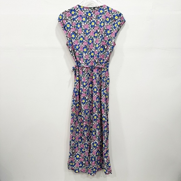 J. Crew Fabrizia Midi Wrap Dress in Soft Rayon Pink Blue Flowers Floral X-Small - Picture 4 of 11